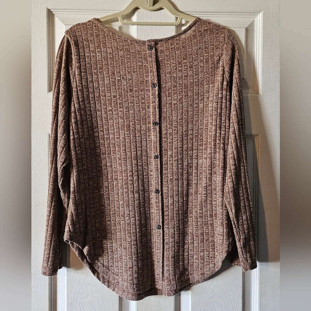 Women's Brown Ribbed Tunic Top - Picture 2 of 5